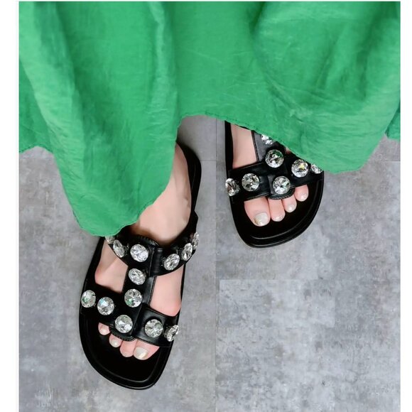 BLOGGER'S FAVE! Zara Faux Leather Gem Sandals Black NWT - Picture 9 of 13